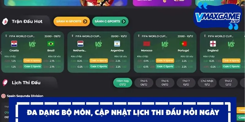 thể thao vmax 2026 lịch thi đấu